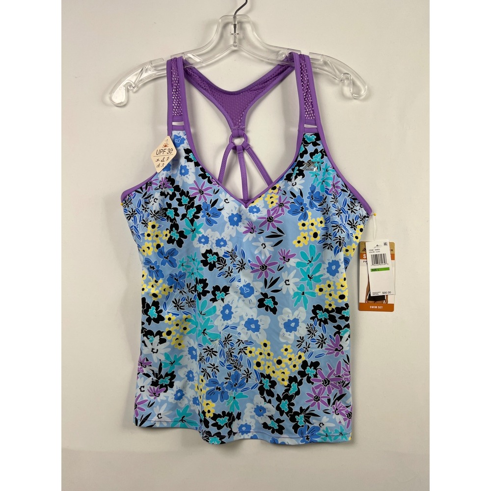 ZeroXposur Tankini Top Womens Large Lilac Floral Racerback UPF 30+ New